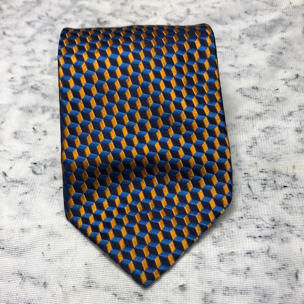 Ermenegildo Zegna Blue Gold 3D Square Embroidered Silk Tie